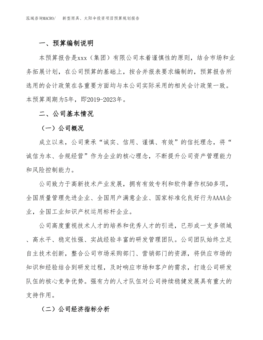 新型雨具、太阳伞投资项目预算规划报告_第2页