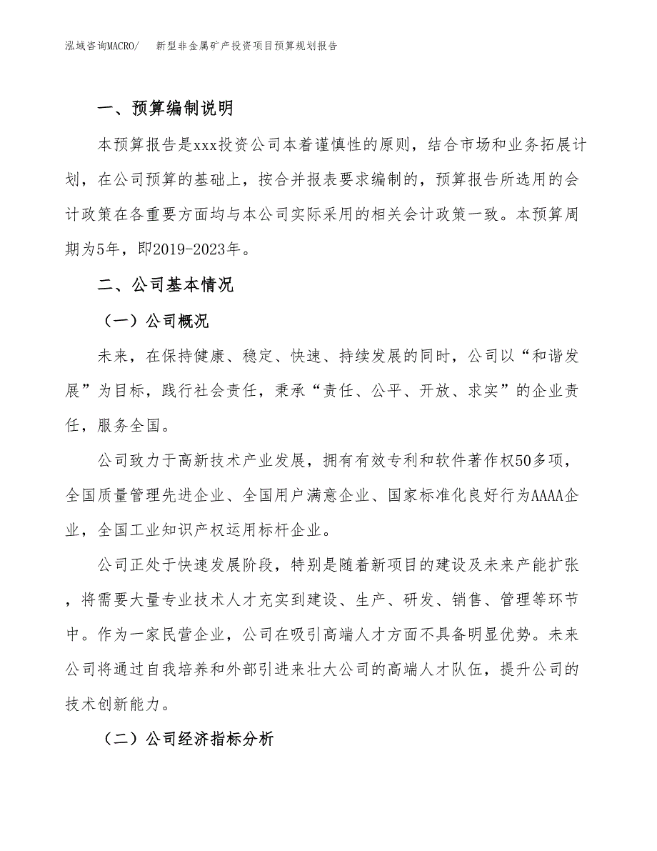 新型非金属矿产投资项目预算规划报告_第2页