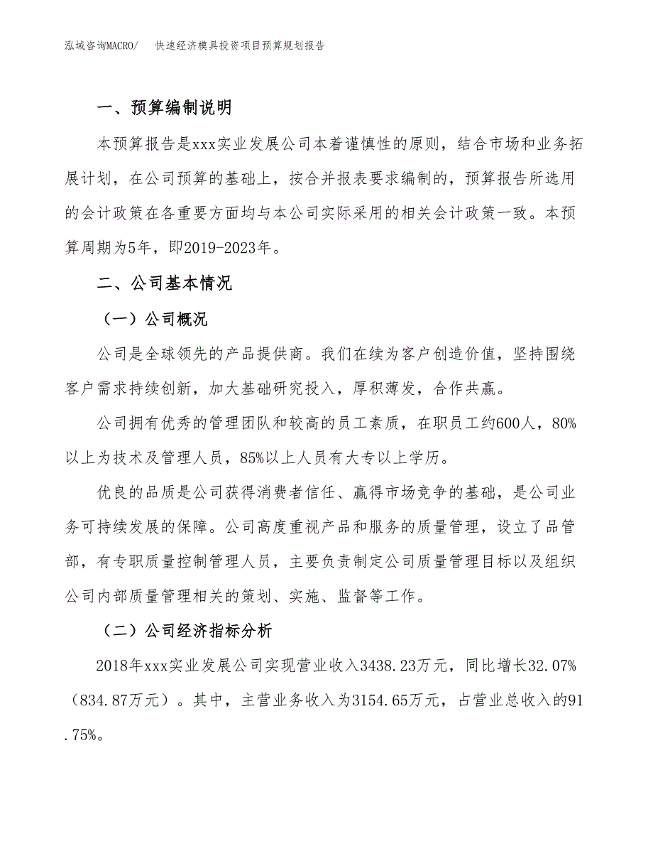 快速经济模具投资项目预算规划报告_第2页