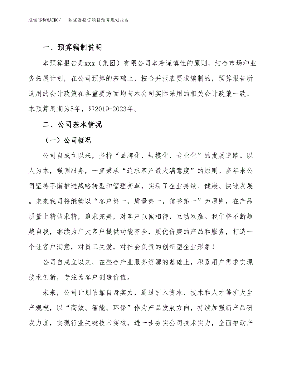 防盗器投资项目预算规划报告_第2页