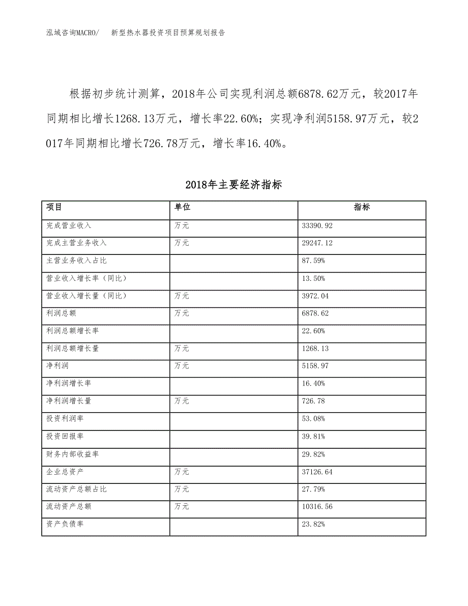 新型热水器投资项目预算规划报告_第4页