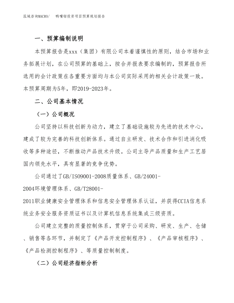 鸭嘴钳投资项目预算规划报告_第2页