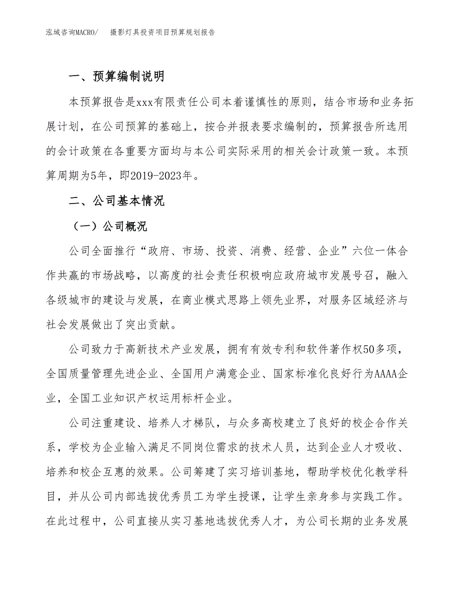 摄影灯具投资项目预算规划报告_第2页