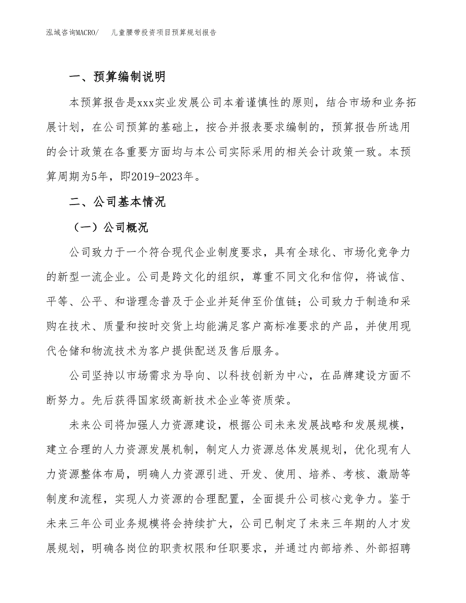 儿童腰带投资项目预算规划报告_第2页