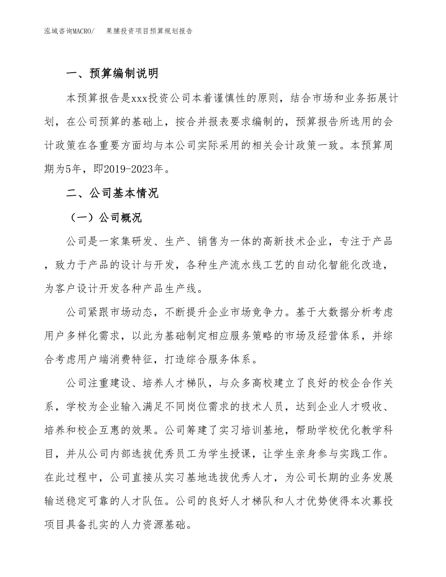 果脯投资项目预算规划报告_第2页