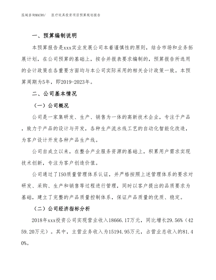 医疗玩具投资项目预算规划报告_第2页