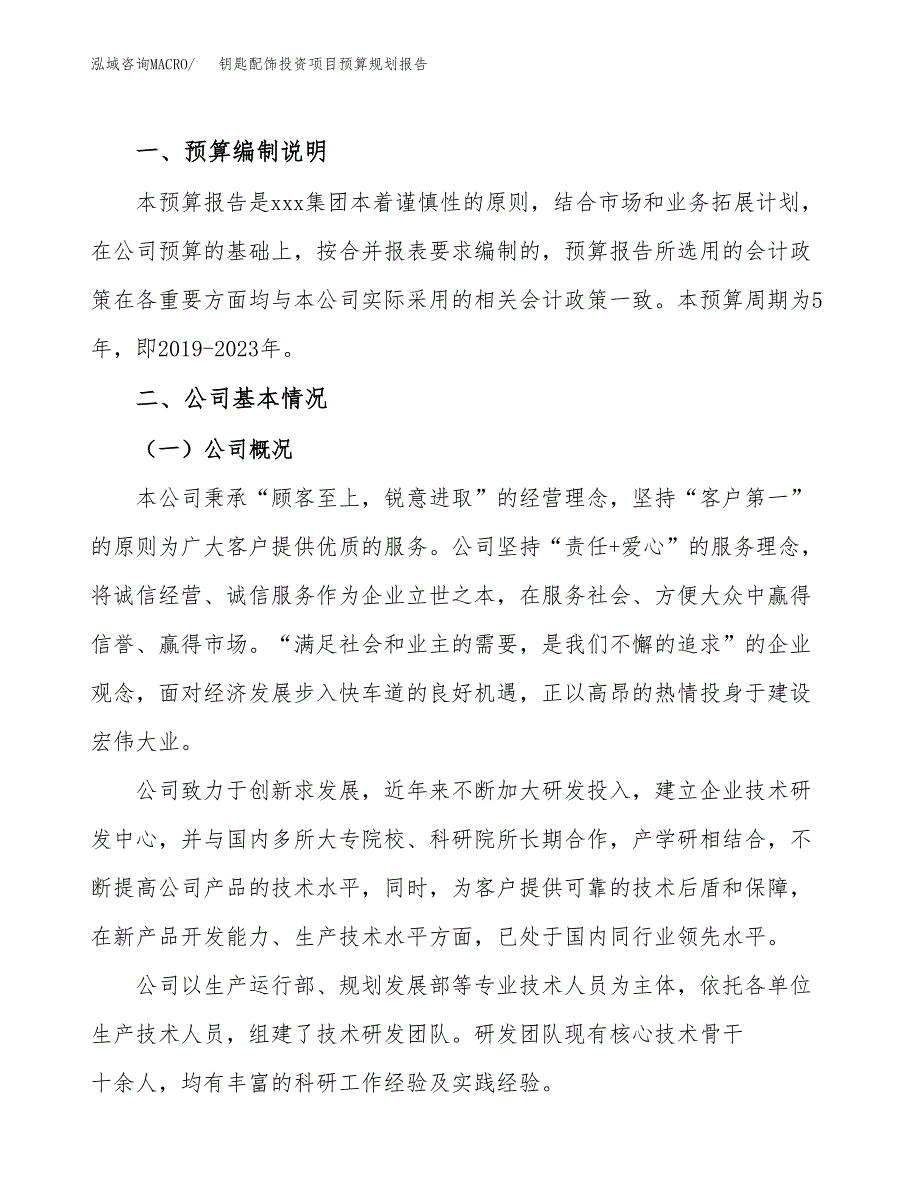 钥匙配饰投资项目预算规划报告_第2页