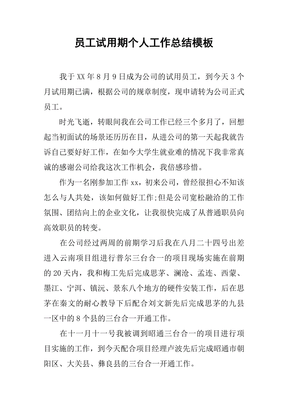 员工试用期个人工作总结模板.doc_第1页