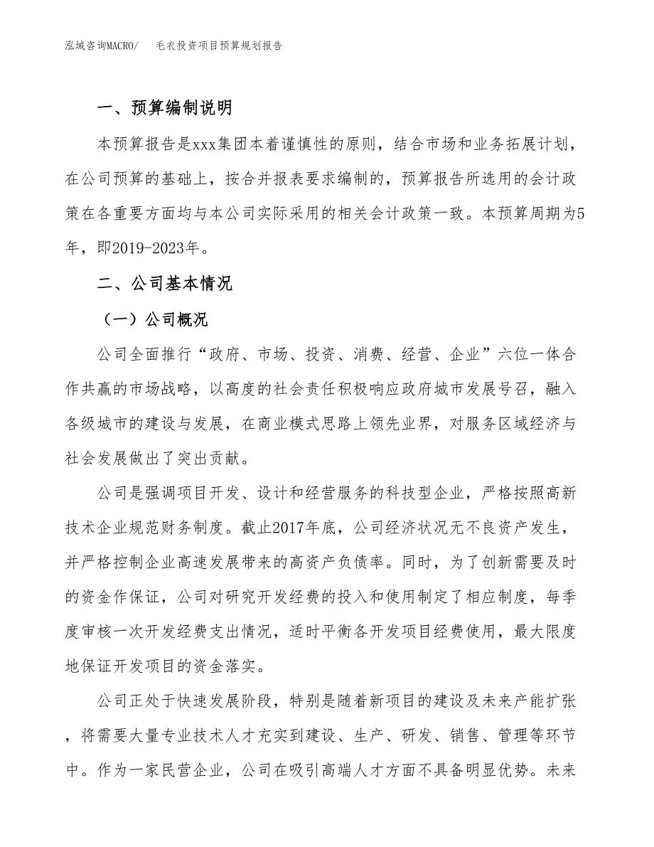 毛衣投资项目预算规划报告_第2页