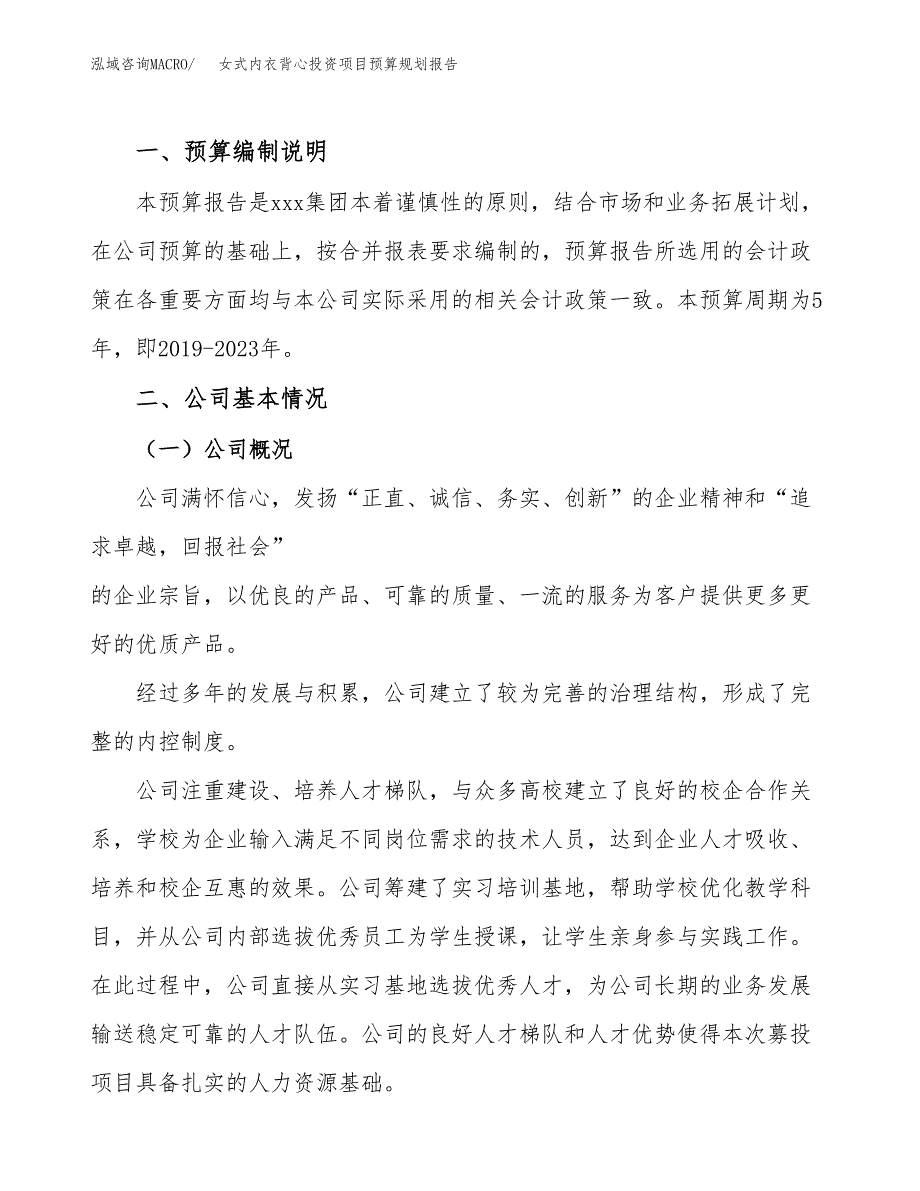 女式内衣背心投资项目预算规划报告_第2页