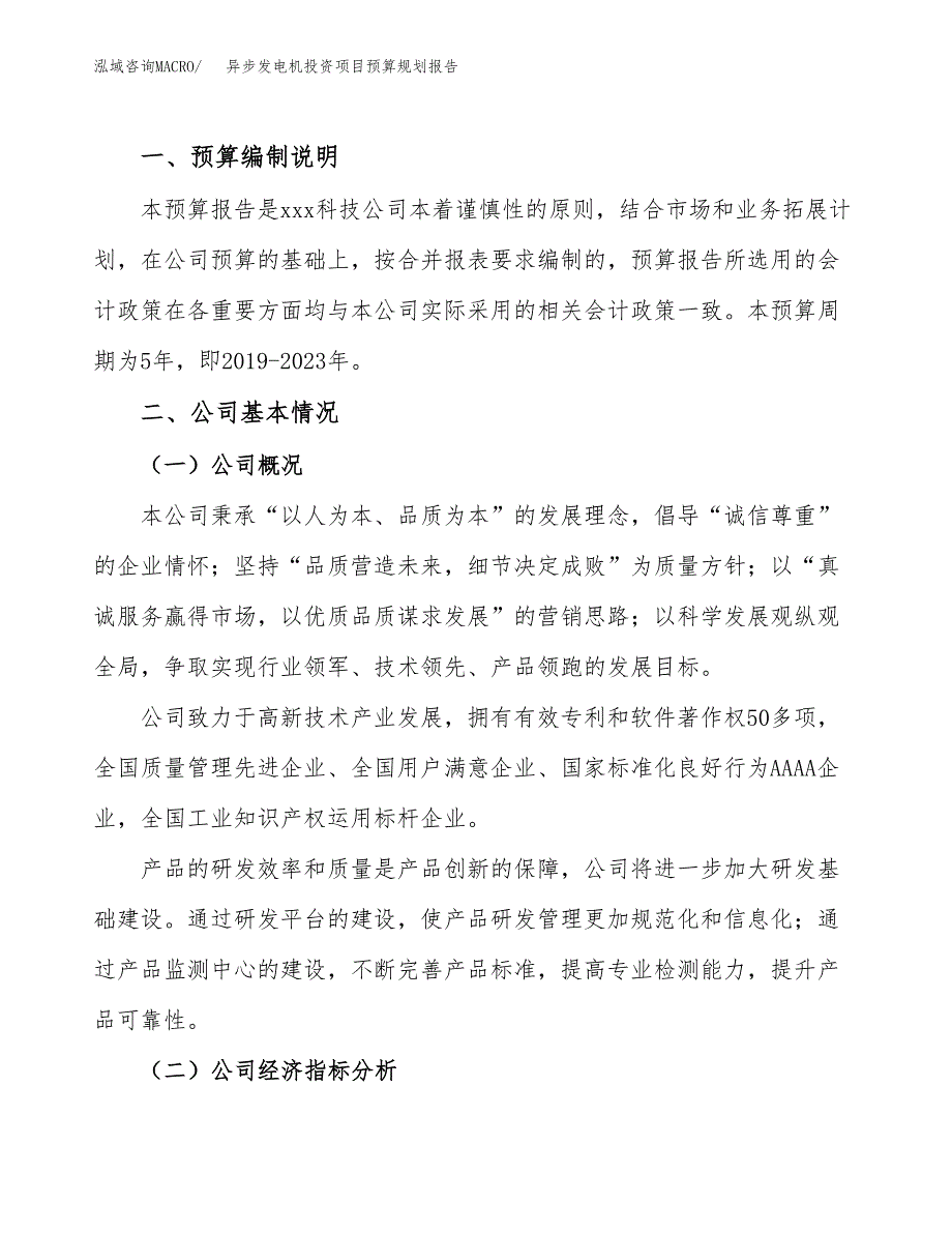 异步发电机投资项目预算规划报告_第2页