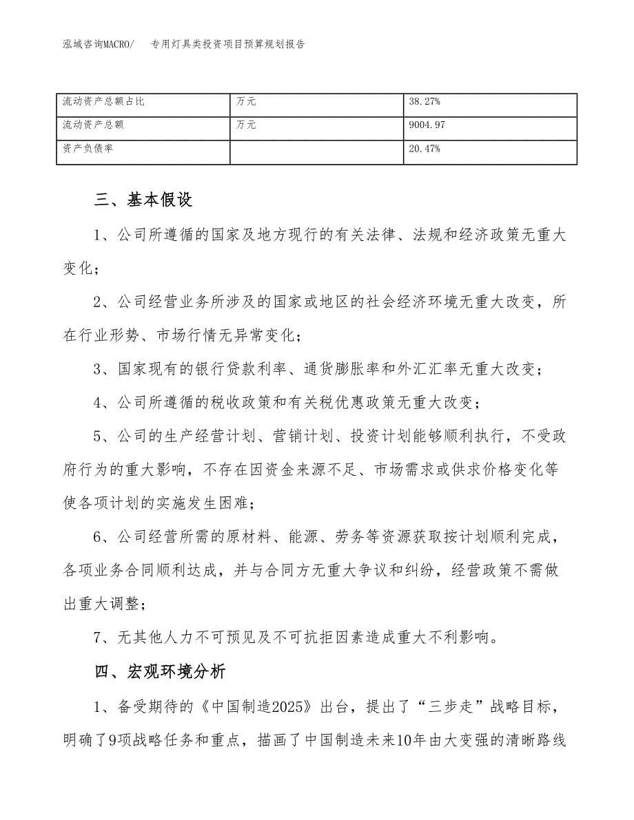 专用灯具类投资项目预算规划报告_第5页