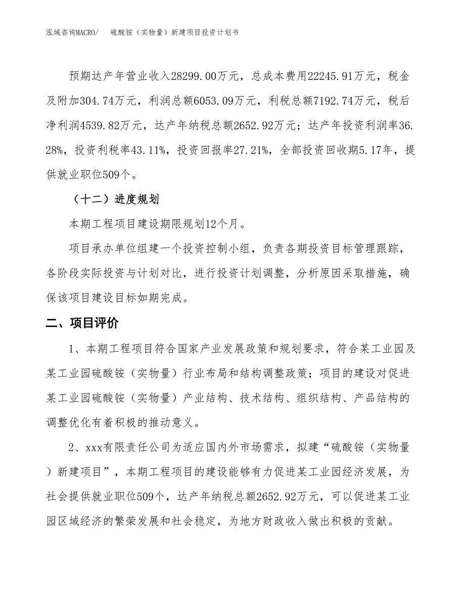 硫酸铵（实物量）新建项目投资计划书_第4页