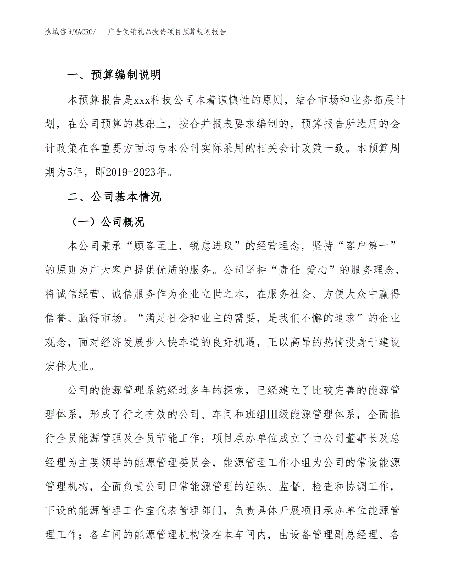 广告促销礼品投资项目预算规划报告_第2页