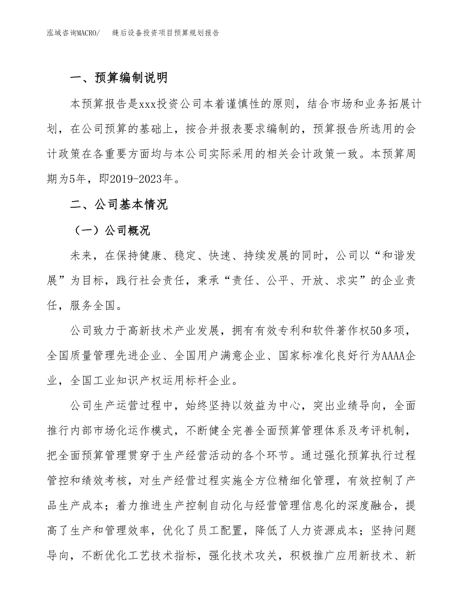 缝后设备投资项目预算规划报告_第2页