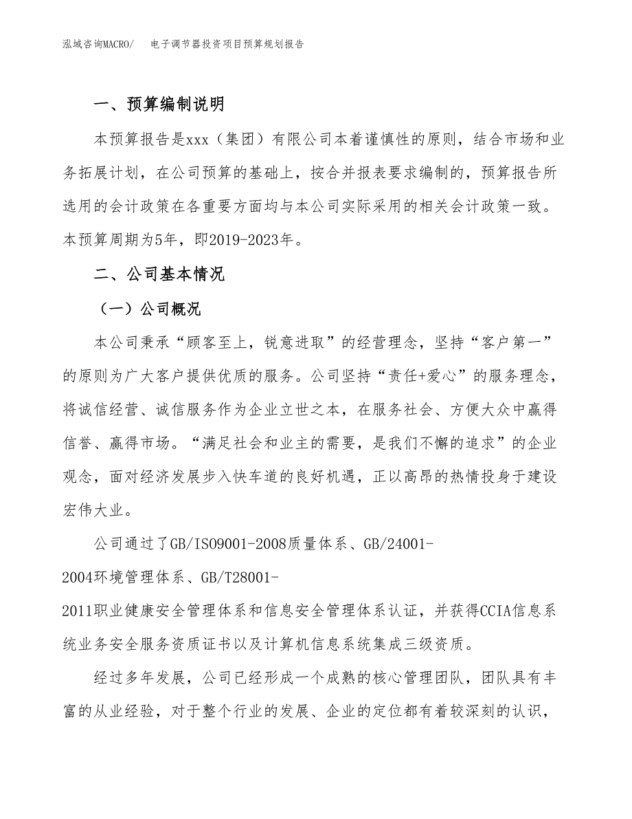 电子调节器投资项目预算规划报告_第2页