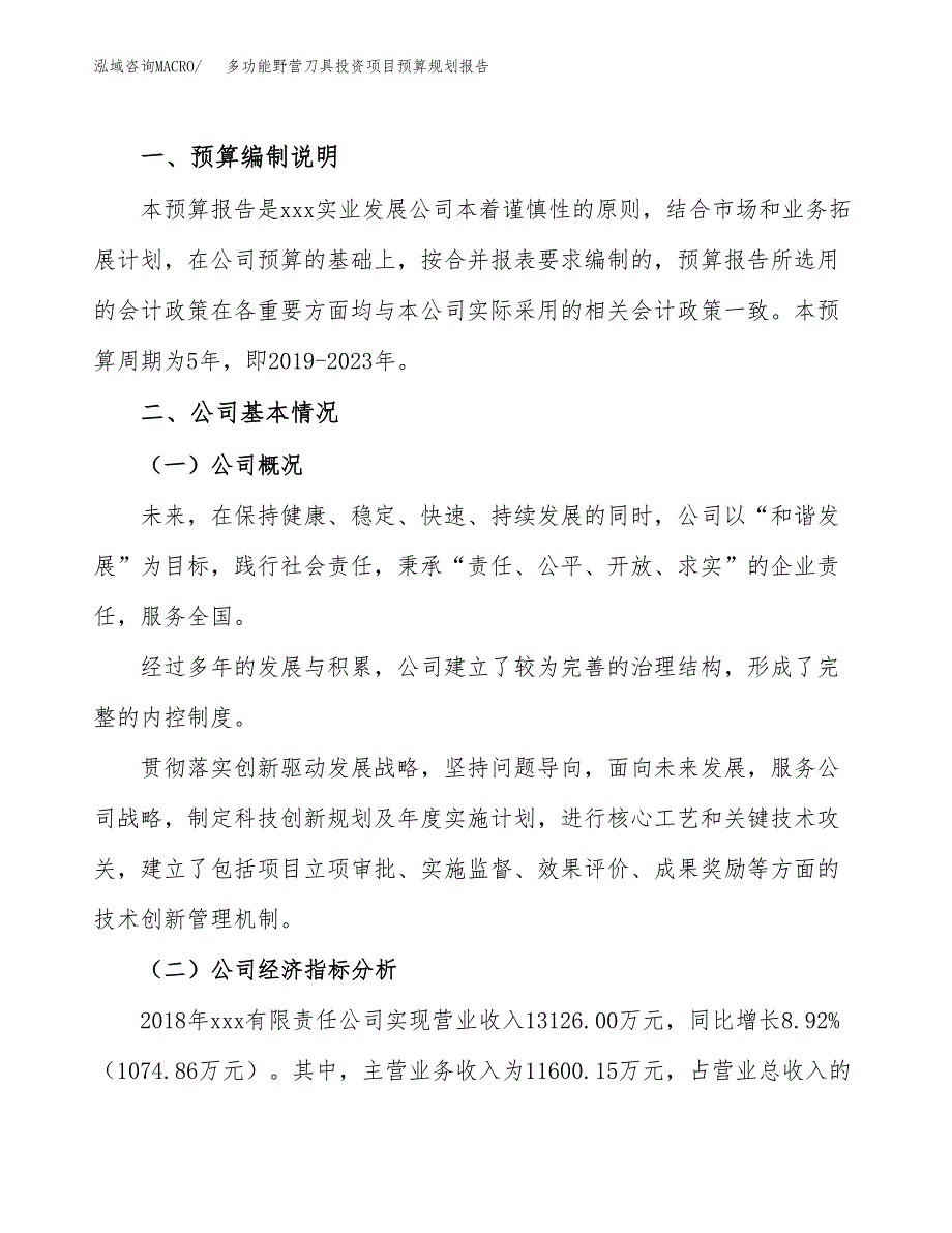 多功能野营刀具投资项目预算规划报告_第2页