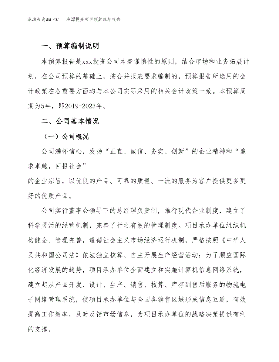 渔漂投资项目预算规划报告_第2页