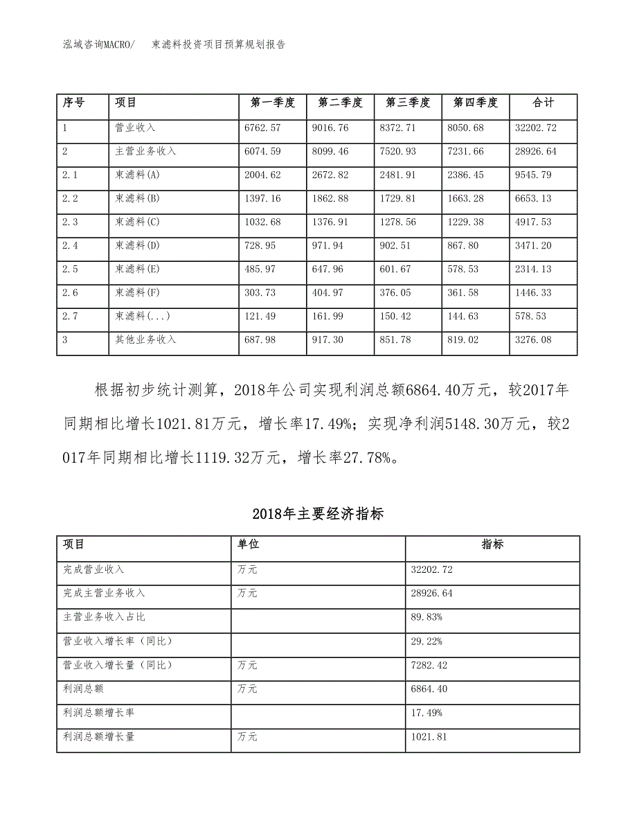 束滤料投资项目预算规划报告_第3页