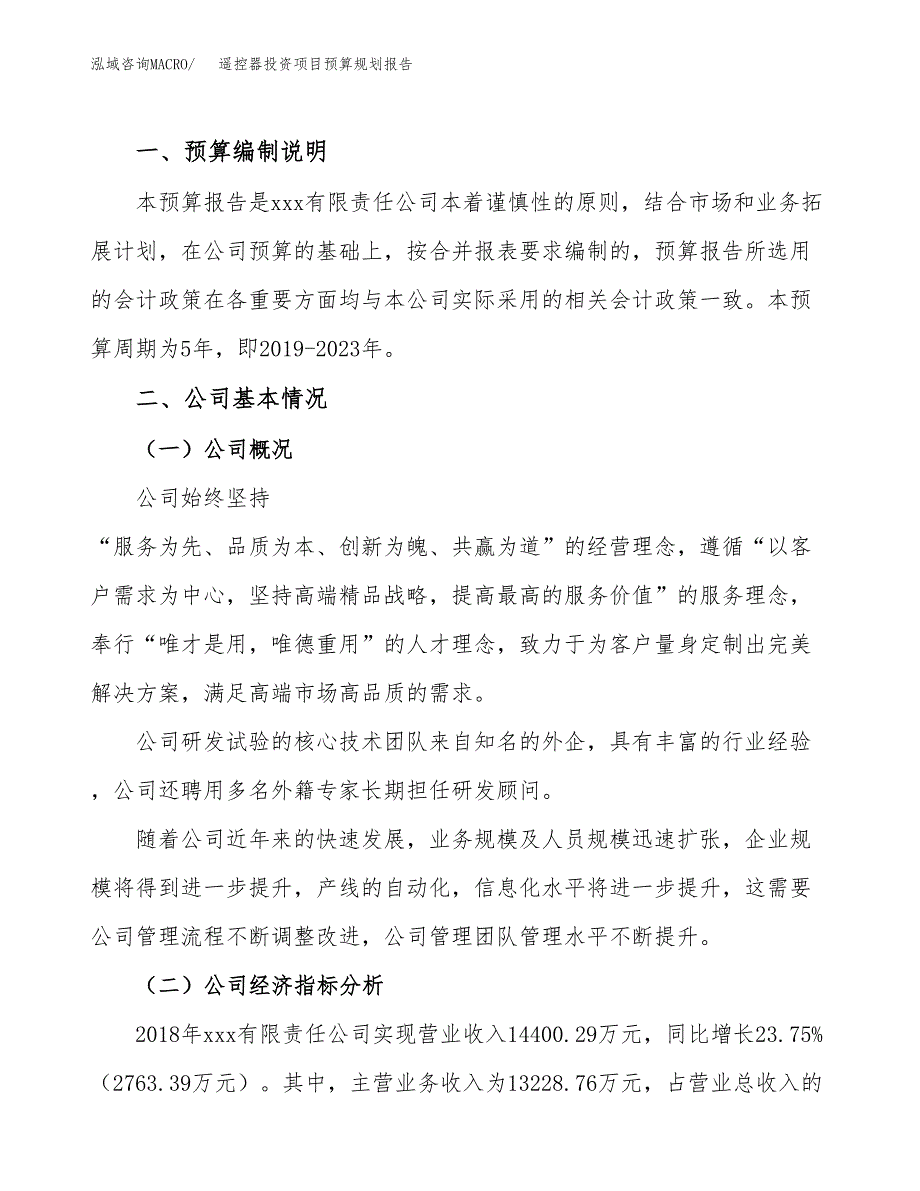 遥控器投资项目预算规划报告_第2页