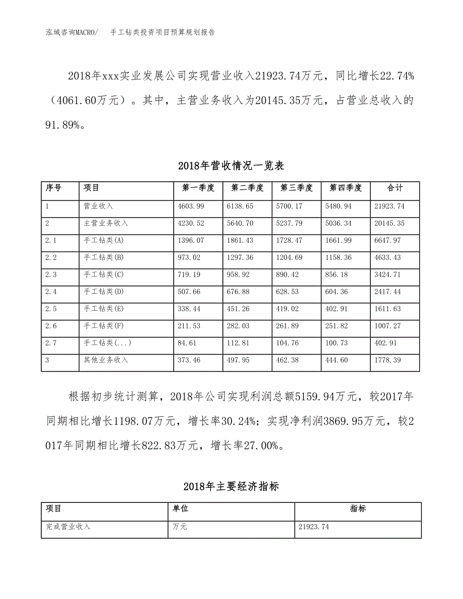 手工钻类投资项目预算规划报告_第3页