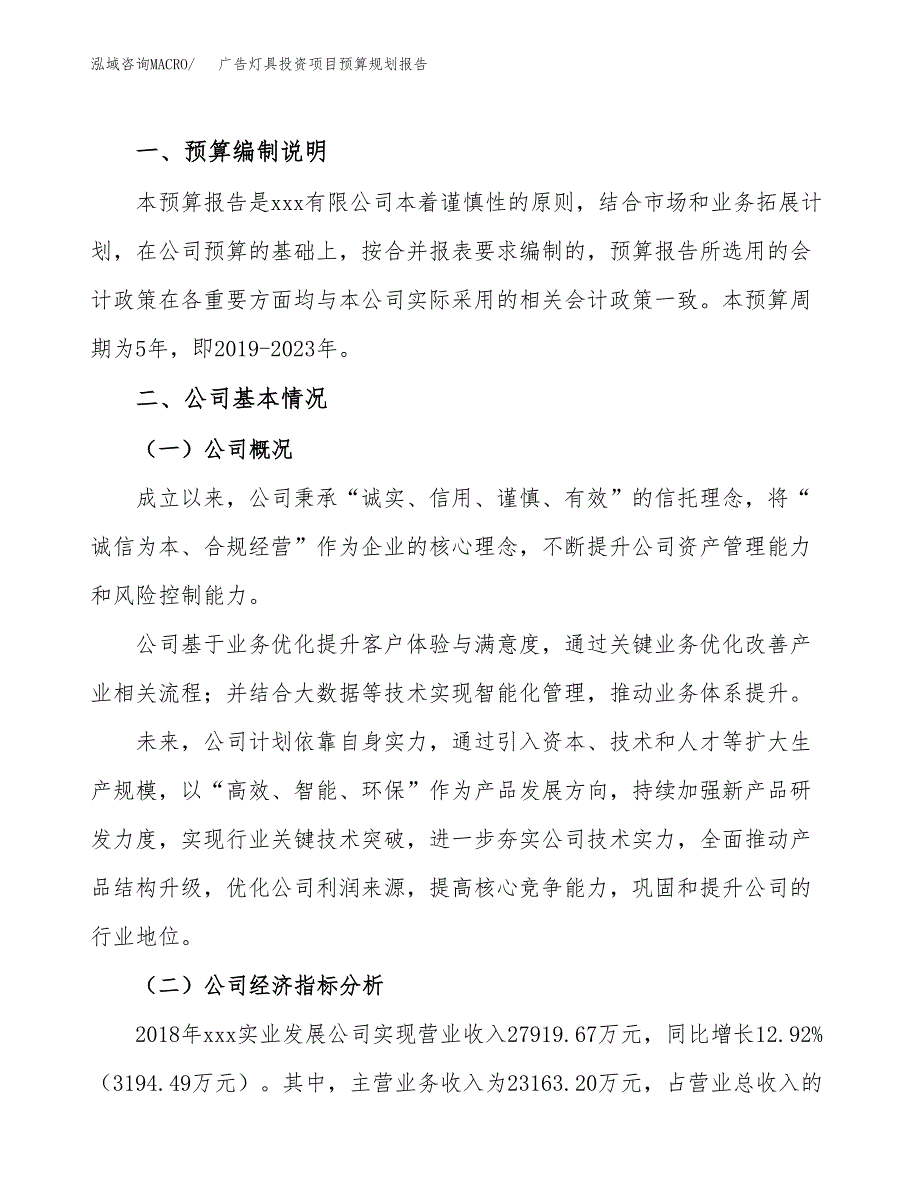 广告灯具投资项目预算规划报告_第2页