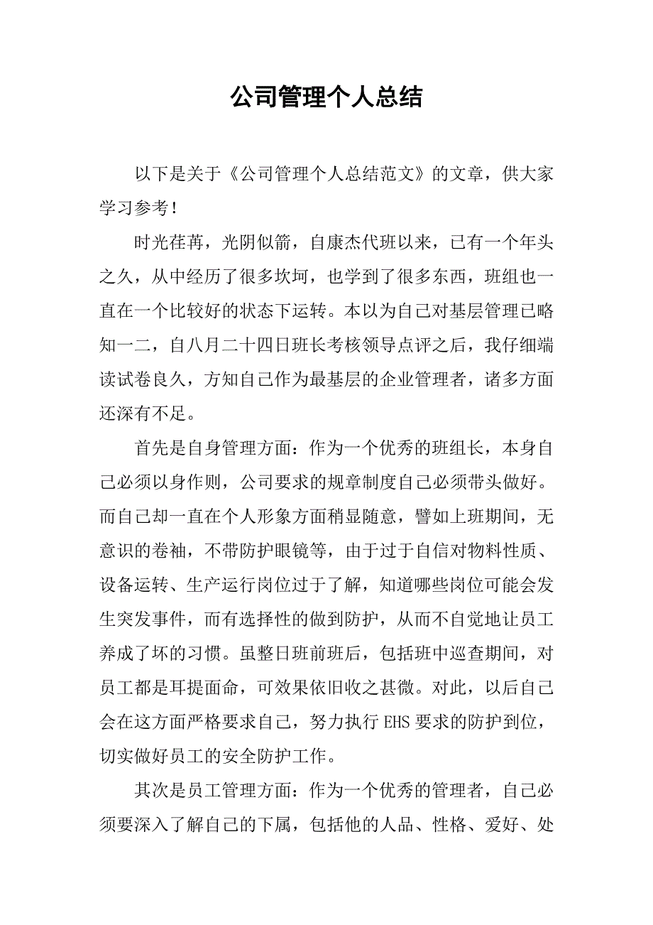 公司管理个人总结.doc_第1页