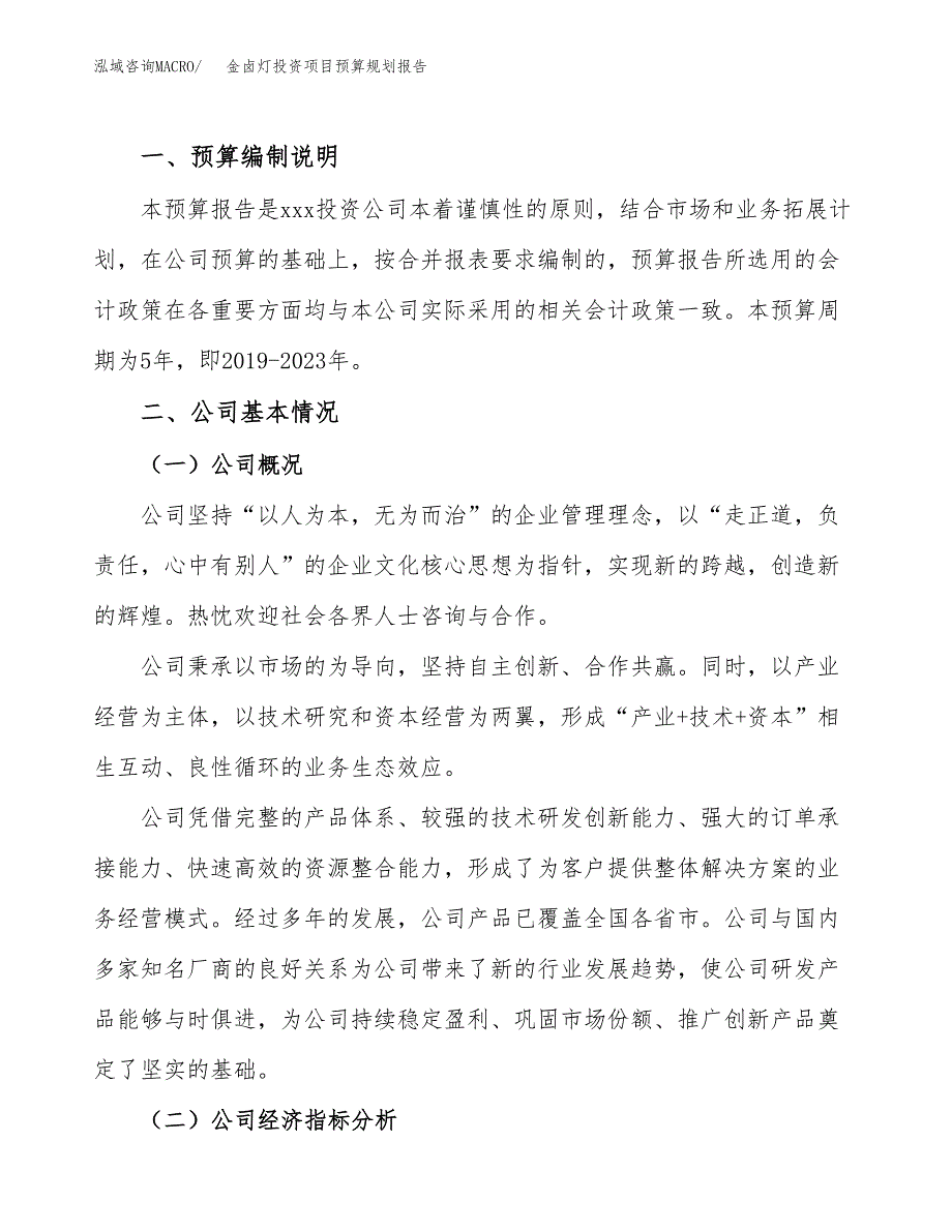 金卤灯投资项目预算规划报告_第2页