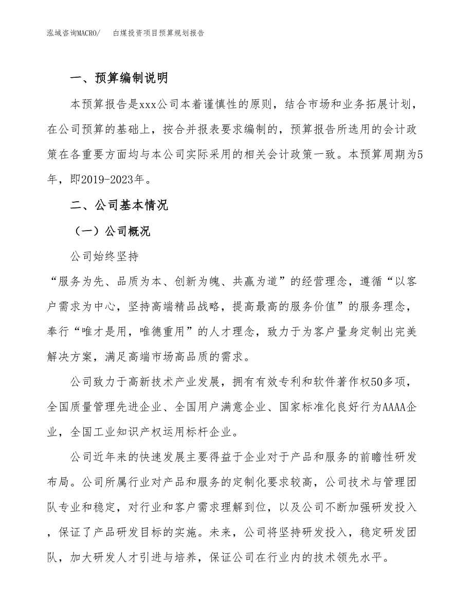 白煤投资项目预算规划报告_第2页