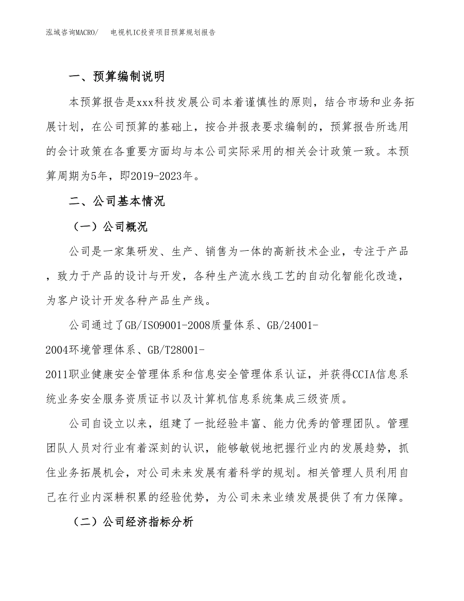 电视机IC投资项目预算规划报告_第2页