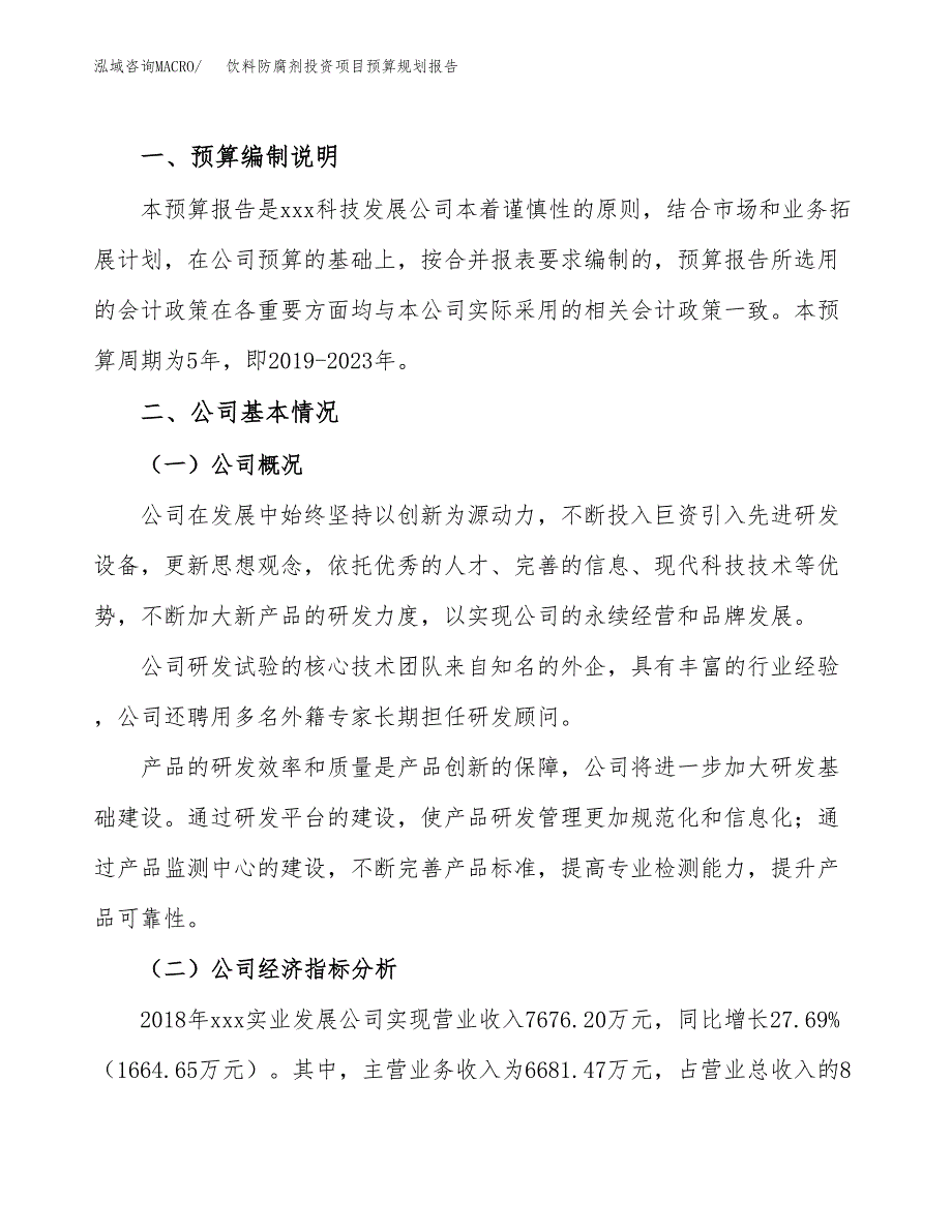 饮料防腐剂投资项目预算规划报告_第2页