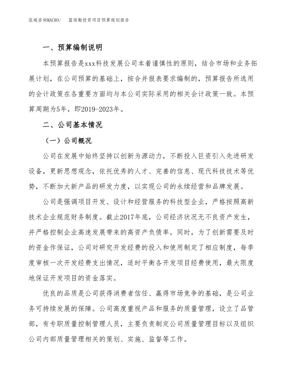 篮球鞋投资项目预算规划报告_第2页