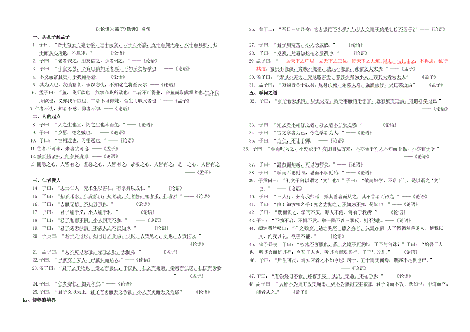 《论语》《孟子》选读-名句集锦及练习_第1页