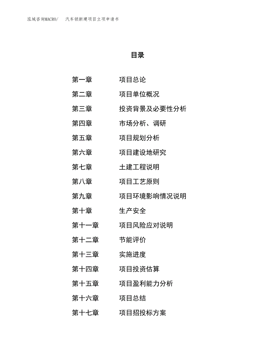 汽车锁新建项目立项申请书_第1页