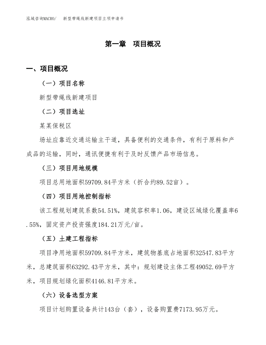 新型带绳线新建项目立项申请书_第2页