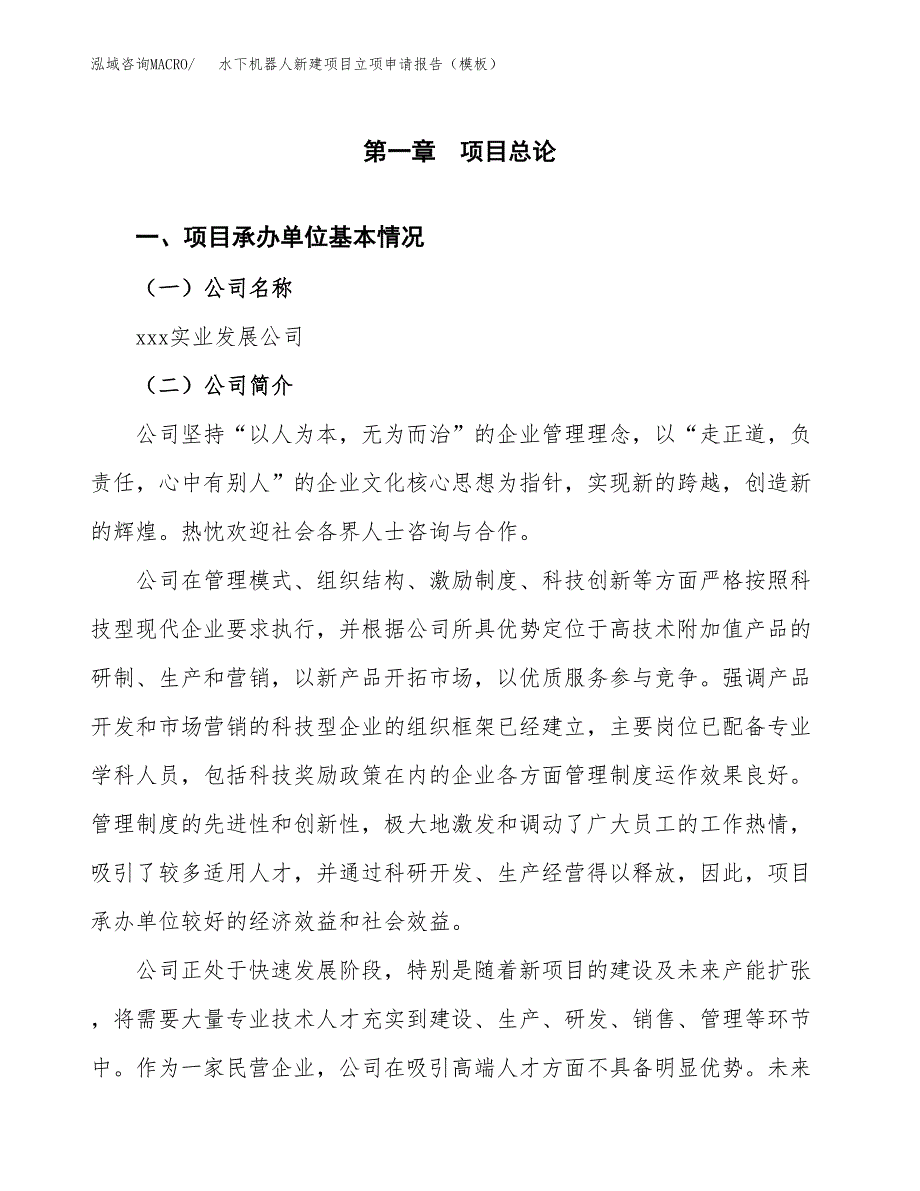 水下机器人新建项目立项申请报告（模板）_第4页