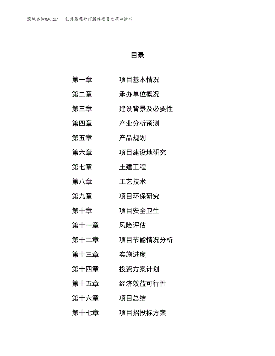 红外线理疗灯新建项目立项申请书_第1页