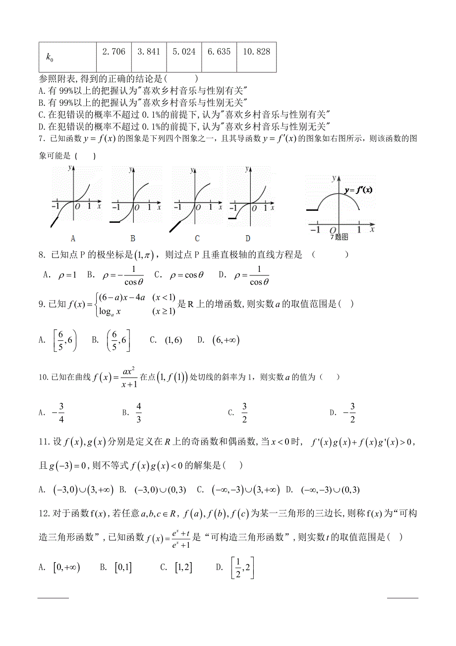 重庆市万州三中2018-2019高二下学期期中考试数学（文）试卷附答案_第2页