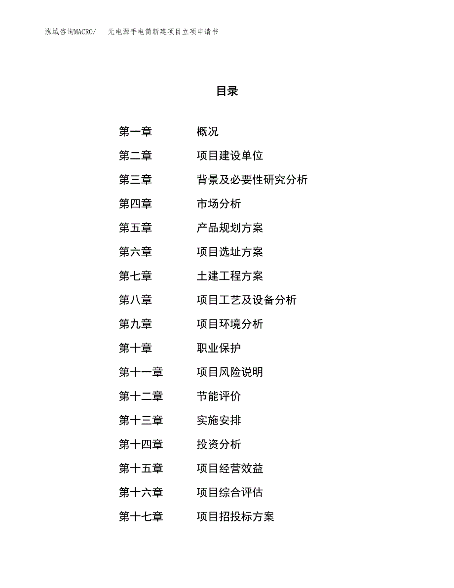 无电源手电筒新建项目立项申请书_第1页