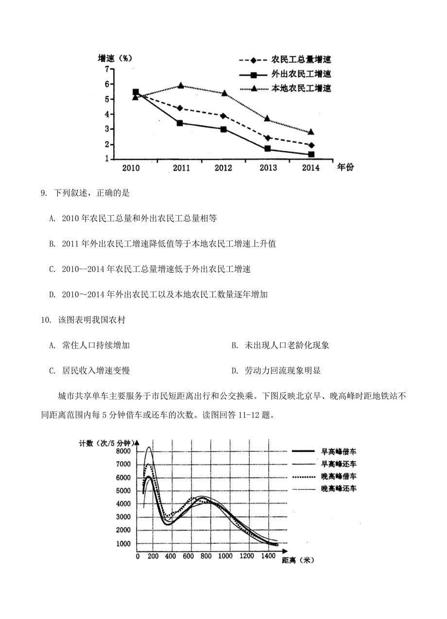 江苏省2018届高三3月月度检测（二模模拟）地理试卷含答案_第5页