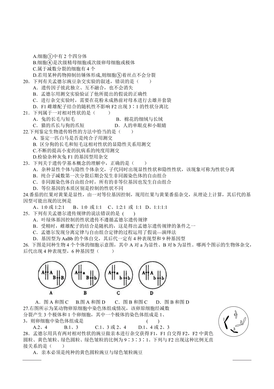 重庆市万州三中2018-2019高一下学期期中考试生物试卷附答案_第3页