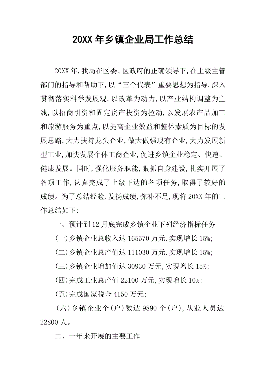 20xx年乡镇企业局工作总结_第1页