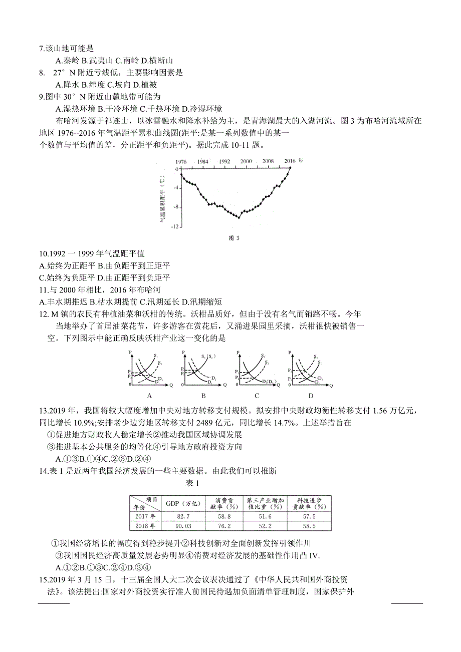 四川省成都市2019届高三第三次诊断性检测文科综合试题附答案_第2页