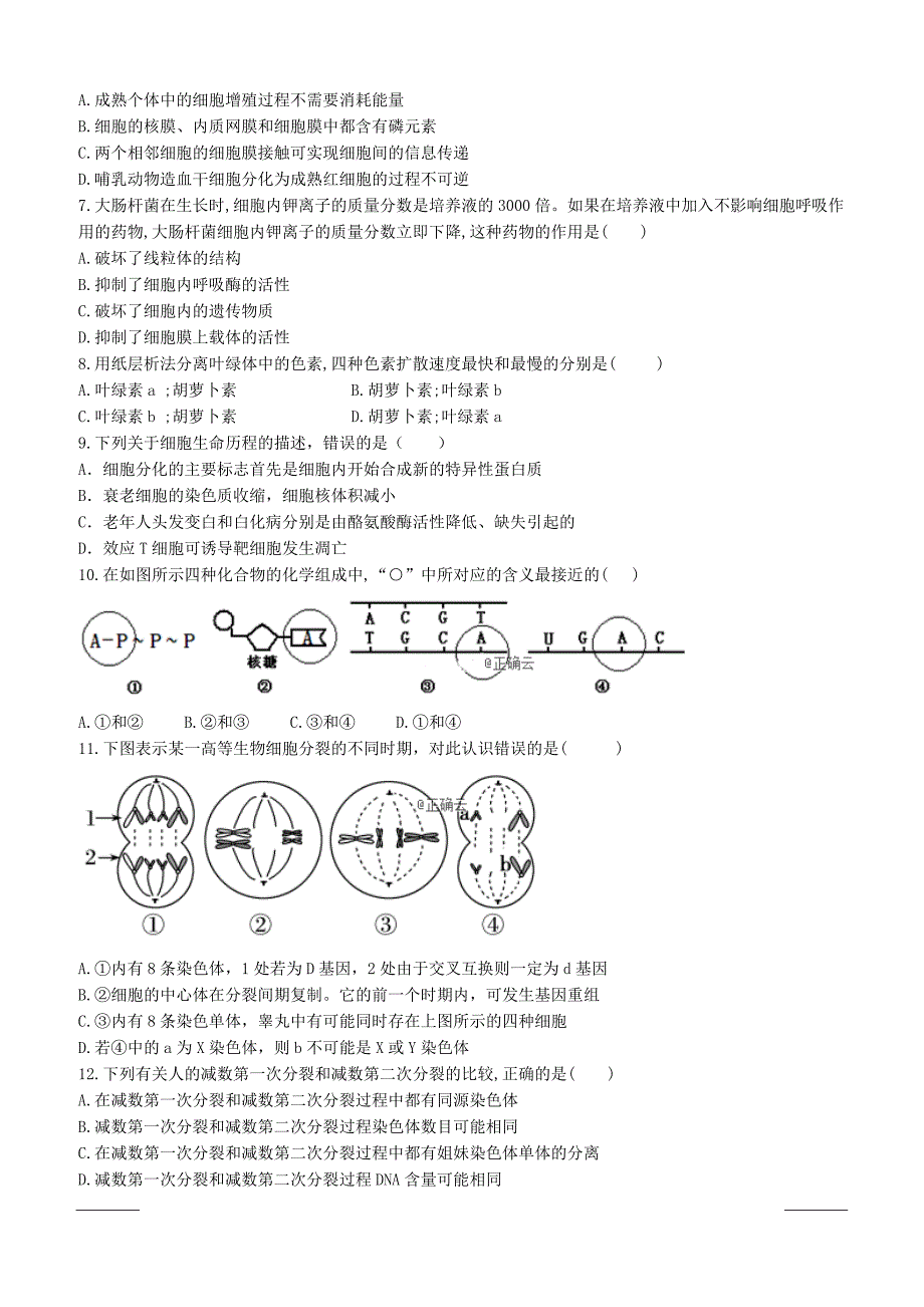 云南省曲靖茚旺高级中学2018-2019高二4月月考生物试卷附答案_第2页