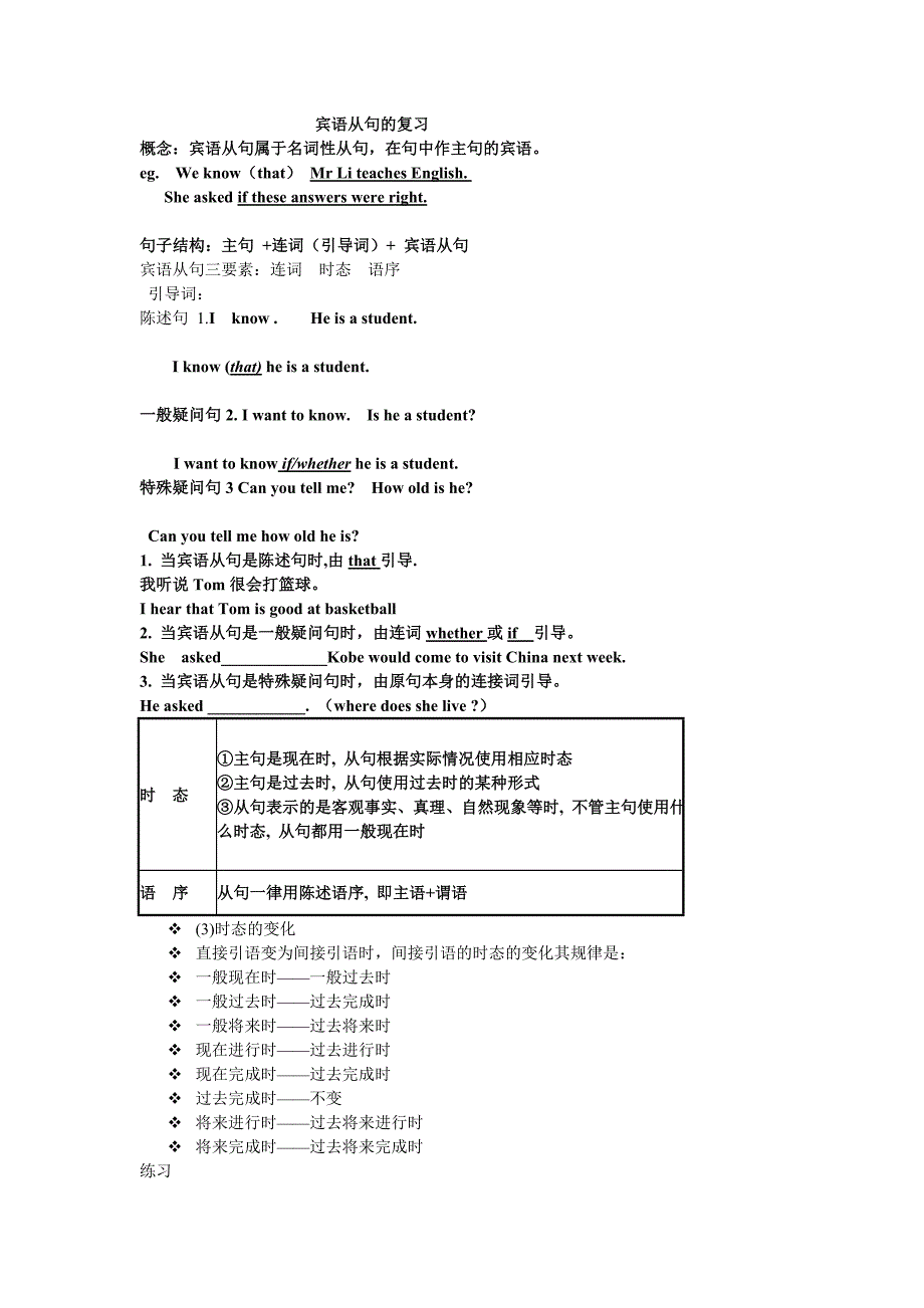 外研版八年级下册宾语从句的复习.doc_第1页