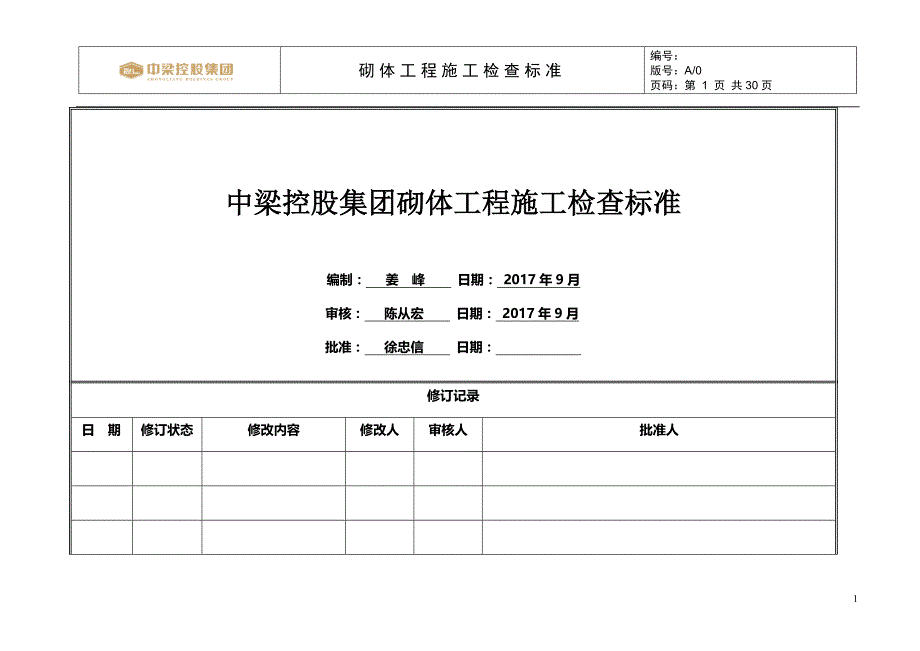 砌体工程现场施工检查标准(模板)_第1页