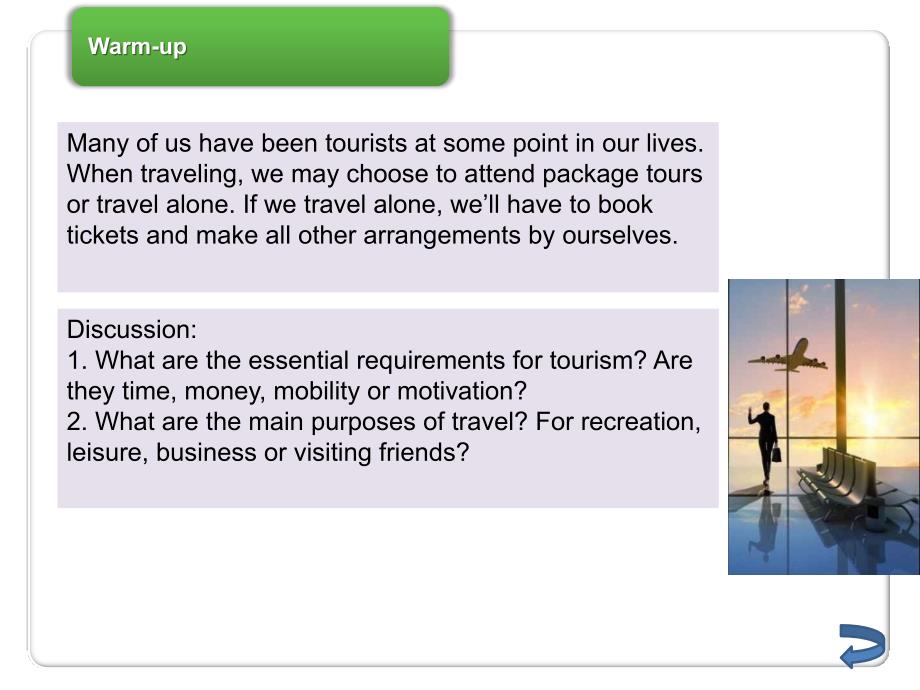 旅游英语 高职语言文化类Unit 1 Travel and Tourism_第3页