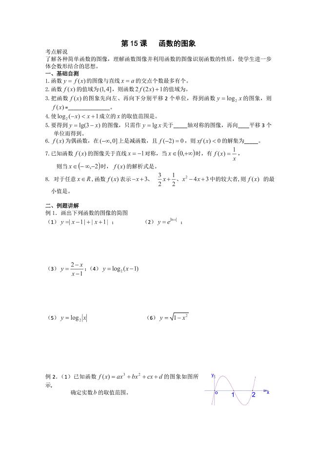 [名校联盟]江苏省高三数学教案《第15课函数的图象》基础教案