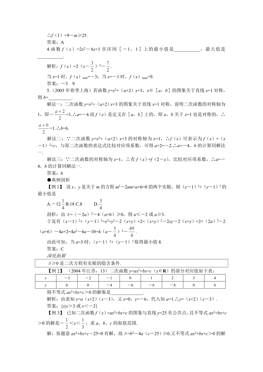 2012年高考数学一轮复习教案：2.6二次函数_第2页