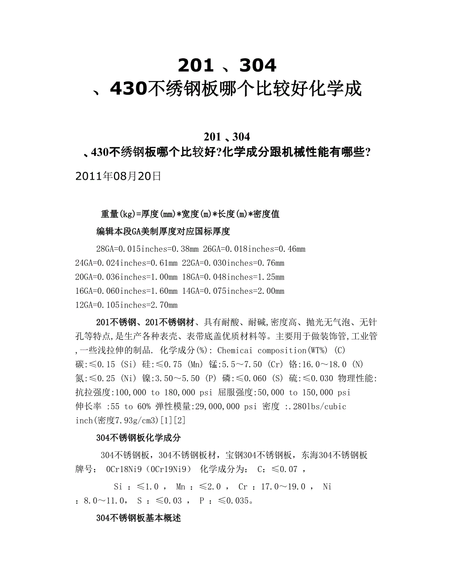 201 、304 、430不绣钢板哪个比较好 化学成_第1页